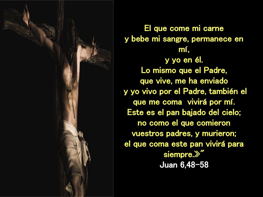y bebe mi sangre, permanece en mí, y yo en él. Lo mismo que el Padre,
