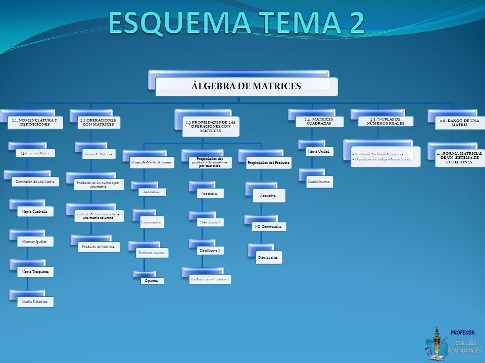 ESQUEMA TEMA 2 ÁLGEBRA DE MATRICES 2.1. NOMENCLATURA Y DEFINICIONES
