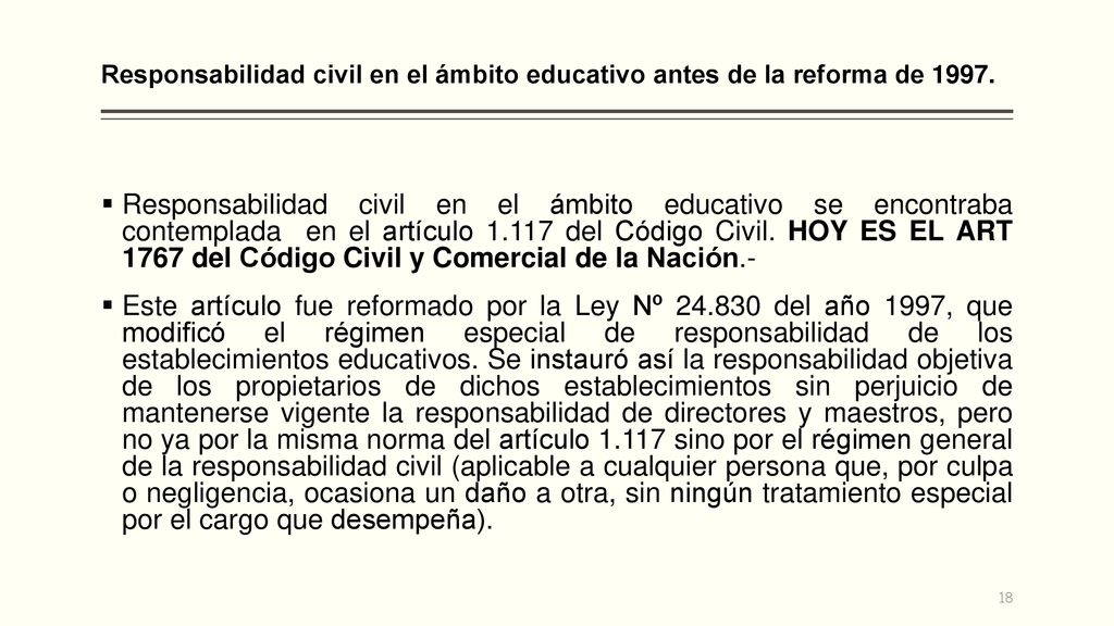 Responsabilidad civil en el ámbito educativo antes de la reforma de 1997.
