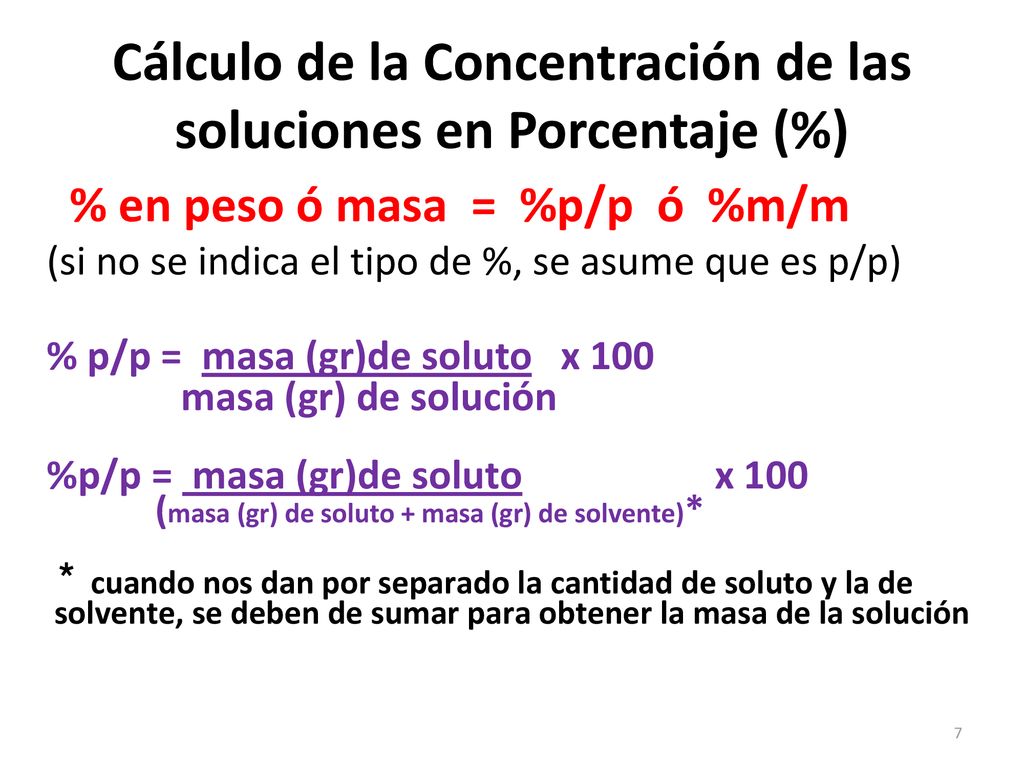 Cálculo de la Concentración de las soluciones en Porcentaje (%)