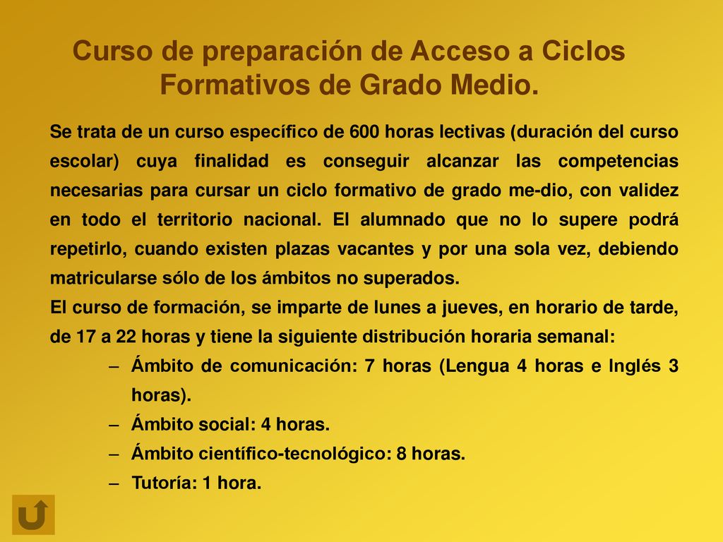 Curso de preparación de Acceso a Ciclos Formativos de Grado Medio.