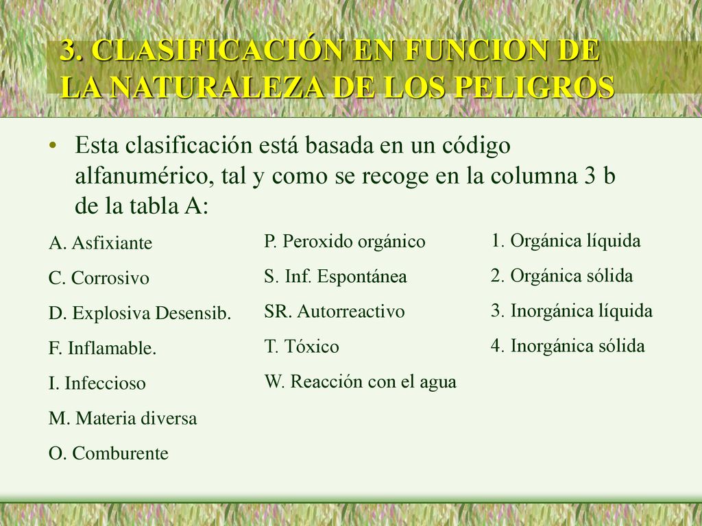 3. CLASIFICACIÓN EN FUNCION DE LA NATURALEZA DE LOS PELIGROS