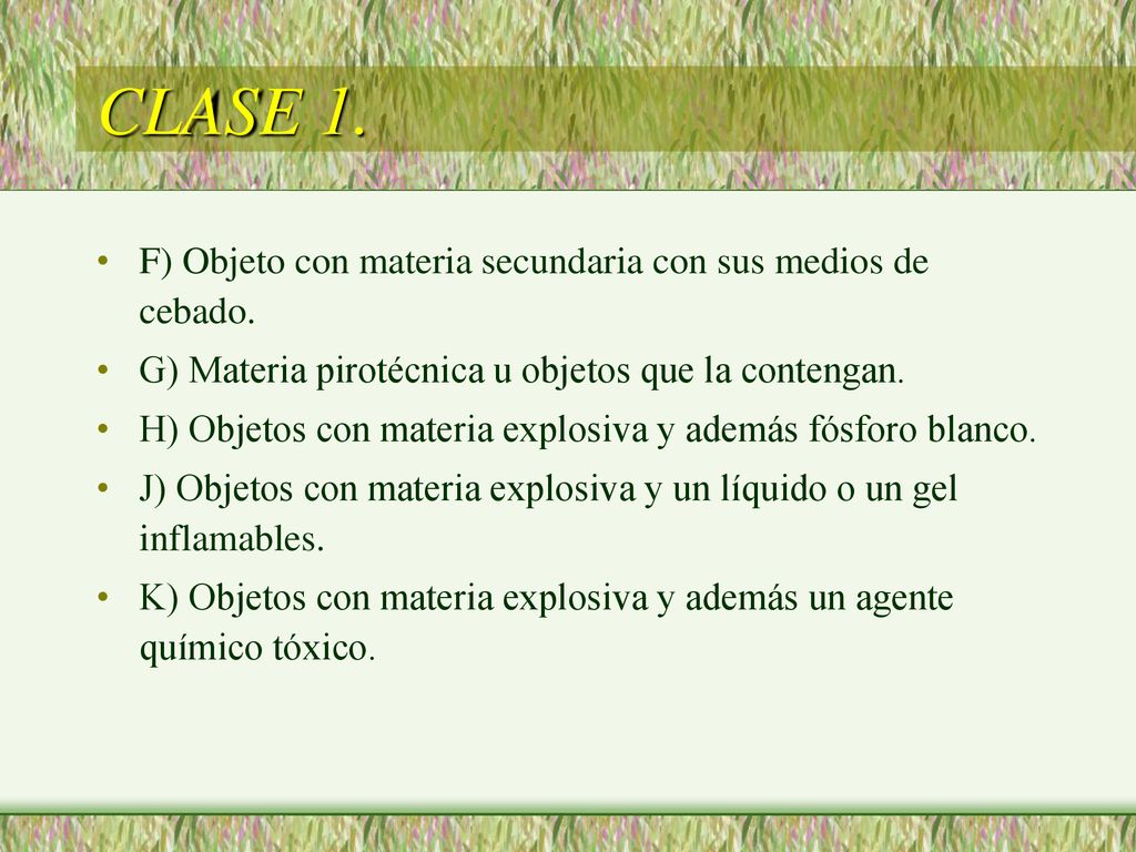 CLASE 1. F) Objeto con materia secundaria con sus medios de cebado.