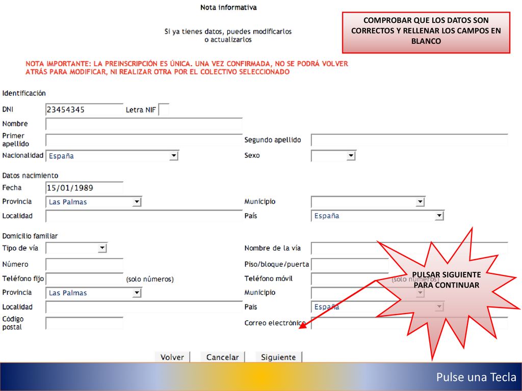 COMPROBAR QUE LOS DATOS SON CORRECTOS Y RELLENAR LOS CAMPOS EN BLANCO