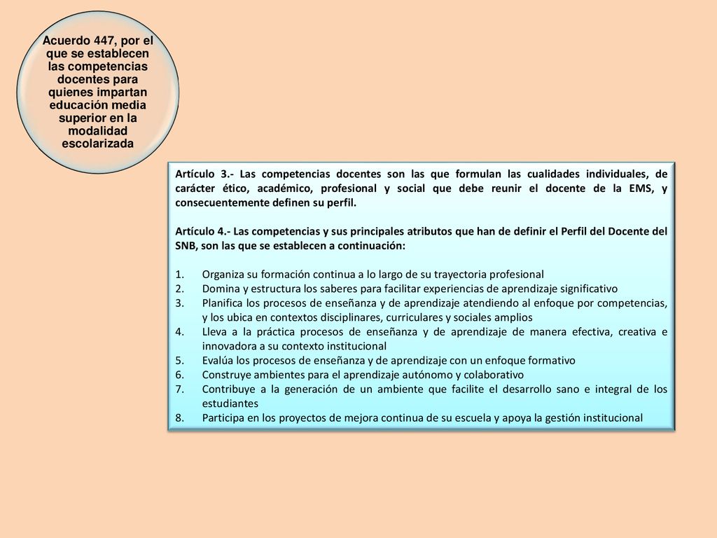Acuerdo 447, por el que se establecen las competencias docentes para quienes impartan educación media superior en la modalidad escolarizada