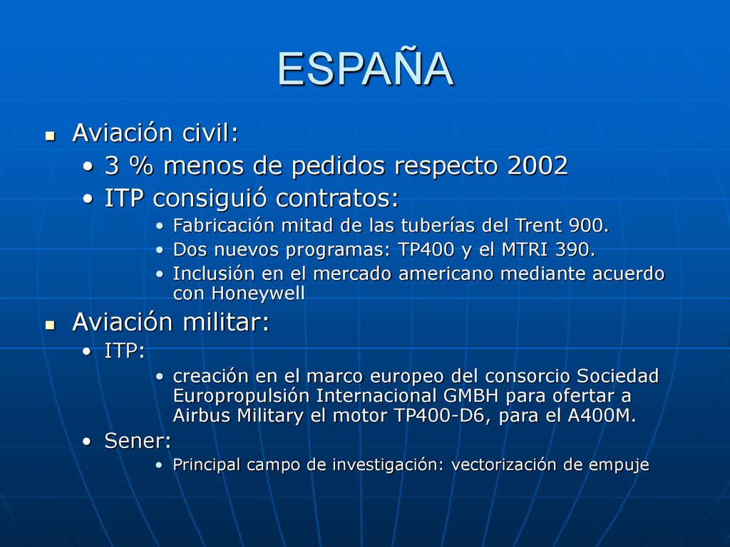 ESPAÑA Aviación civil: 3 % menos de pedidos respecto 2002