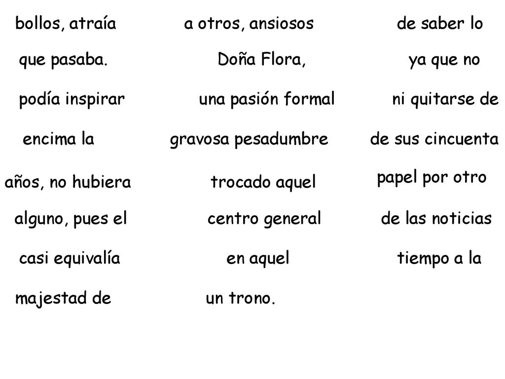 bollos, atraía a otros, ansiosos. de saber lo. que pasaba. Doña Flora, ya que no. podía inspirar.