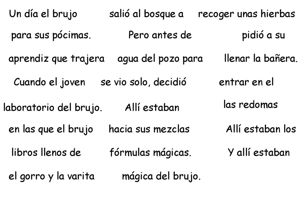 Un día el brujo salió al bosque a. recoger unas hierbas. para sus pócimas. Pero antes de. pidió a su.