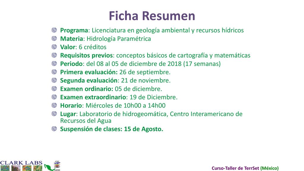 Ficha Resumen Programa: Licenciatura en geología ambiental y recursos hídricos. Materia: Hidrología Paramétrica.
