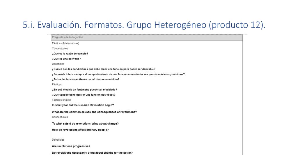 5.i. Evaluación. Formatos. Grupo Heterogéneo (producto 12).