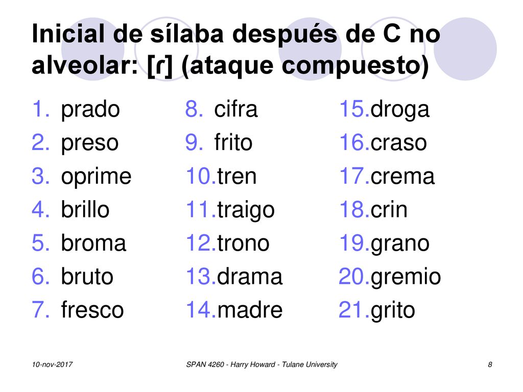 Inicial de sílaba después de C no alveolar: [ɾ] (ataque compuesto)