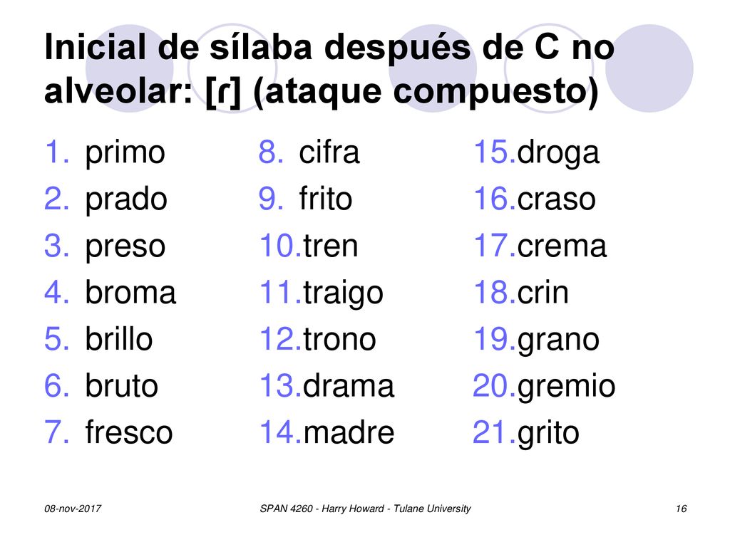 Inicial de sílaba después de C no alveolar: [ɾ] (ataque compuesto)