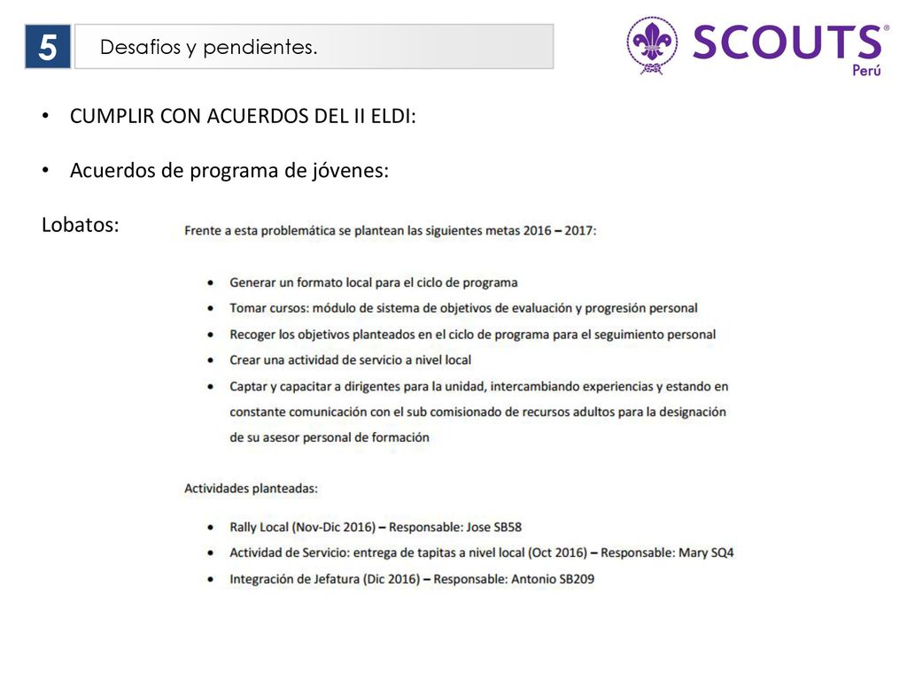 5 CUMPLIR CON ACUERDOS DEL II ELDI: Acuerdos de programa de jóvenes:
