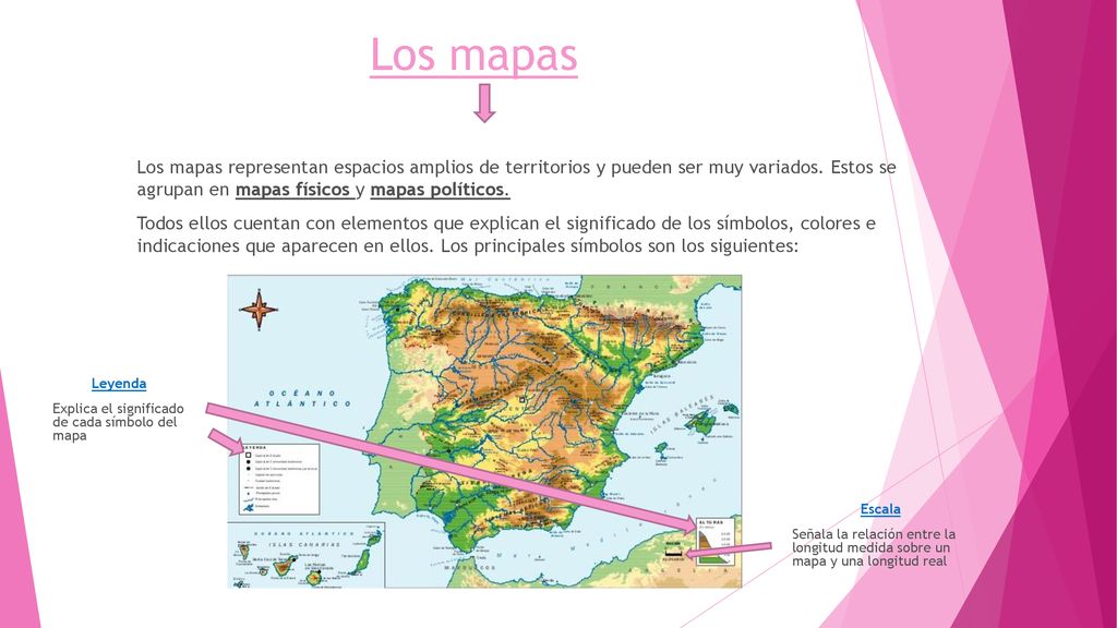 Los mapas Los mapas representan espacios amplios de territorios y pueden ser muy variados. Estos se agrupan en mapas físicos y mapas políticos.
