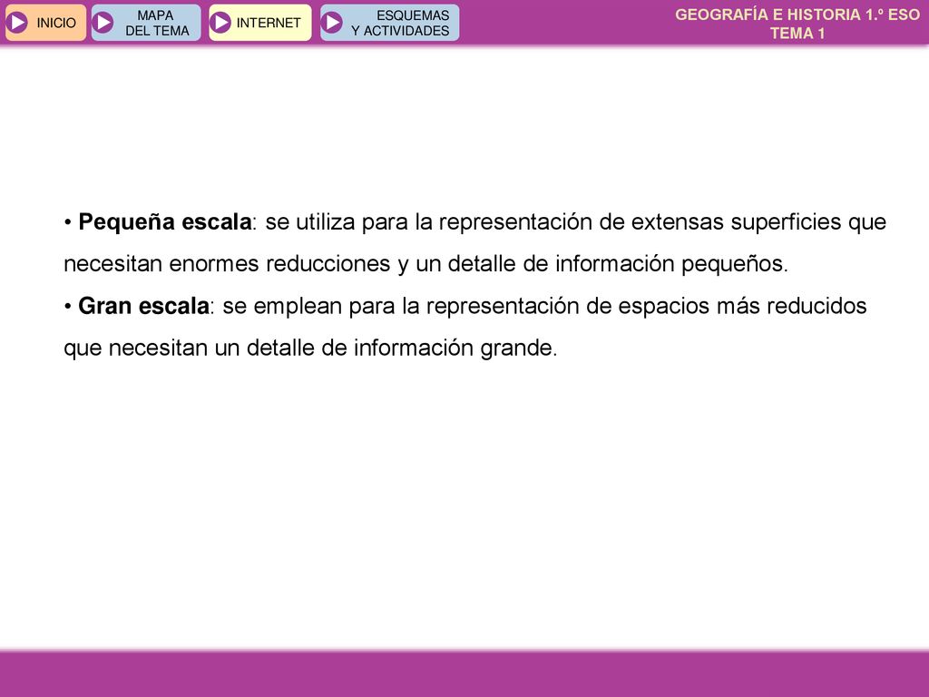 Pequeña escala: se utiliza para la representación de extensas superficies que necesitan enormes reducciones y un detalle de información pequeños.