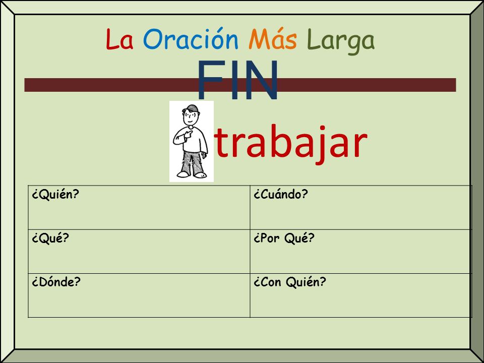 FIN trabajar La Oración Más Larga ¿Quién ¿Cuándo ¿Qué ¿Por Qué