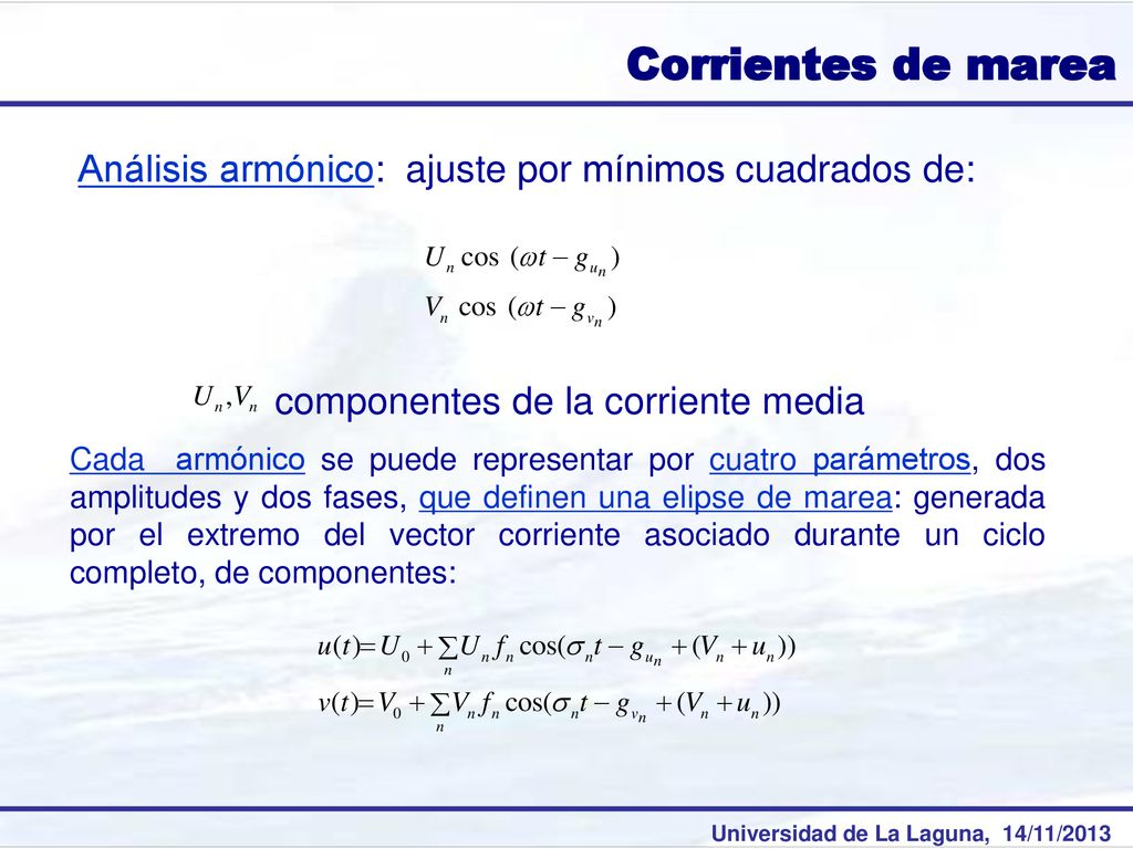 Corrientes de marea Análisis armónico: ajuste por mínimos cuadrados de: componentes de la corriente media.