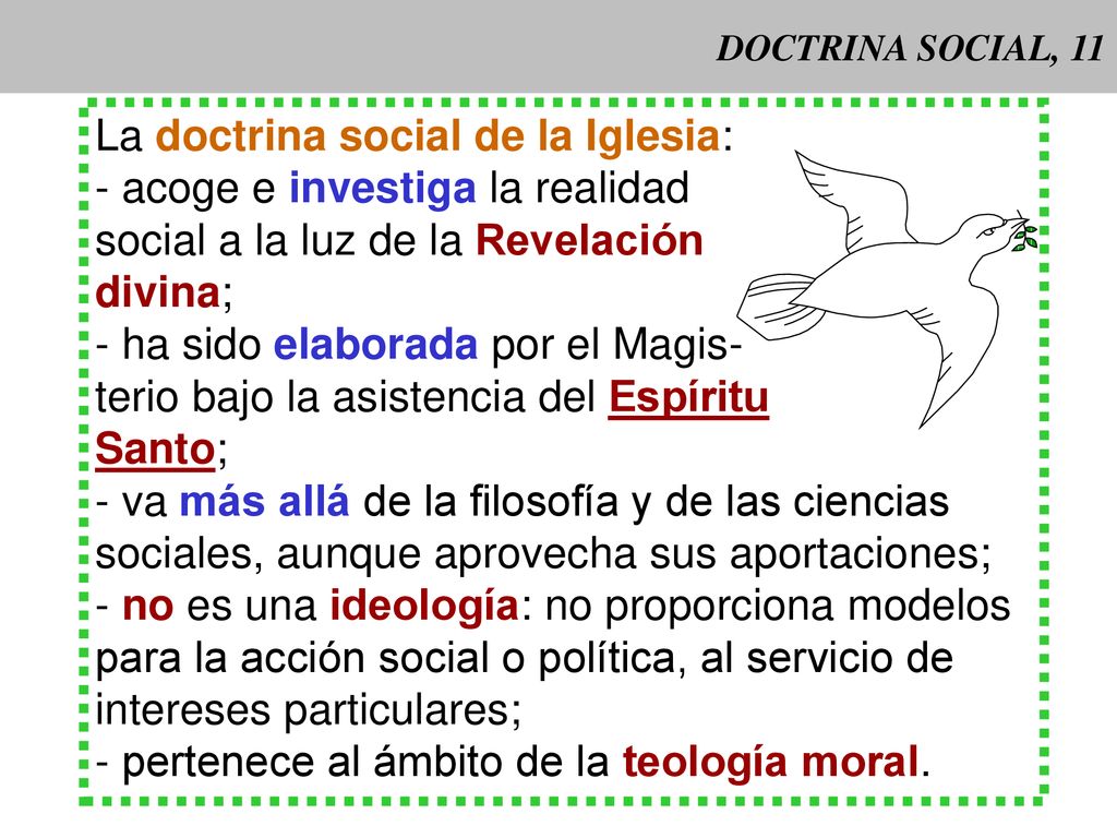 La doctrina social de la Iglesia: - acoge e investiga la realidad