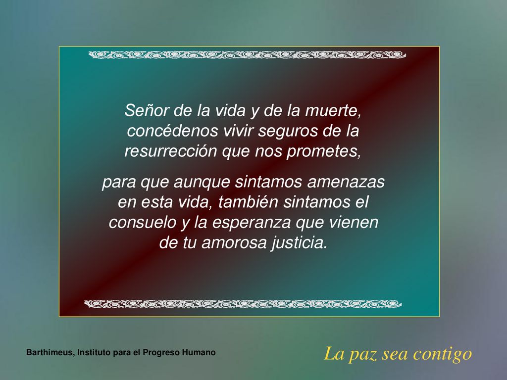Señor de la vida y de la muerte, concédenos vivir seguros de la resurrección que nos prometes,