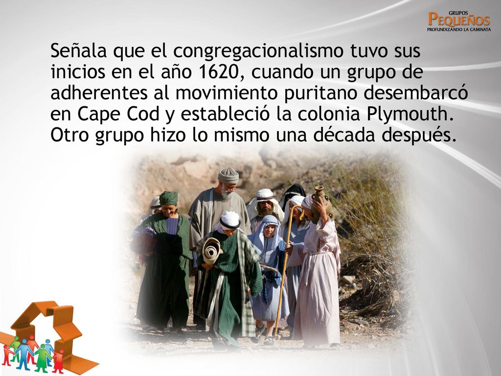 Señala que el congregacionalismo tuvo sus inicios en el año 1620, cuando un grupo de adherentes al movimiento puritano desembarcó en Cape Cod y estableció la colonia Plymouth.