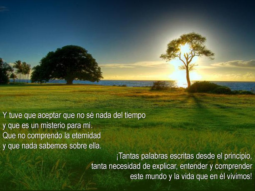 Y tuve que aceptar que no sé nada del tiempo y que es un misterio para mí. Que no comprendo la eternidad y que nada sabemos sobre ella.