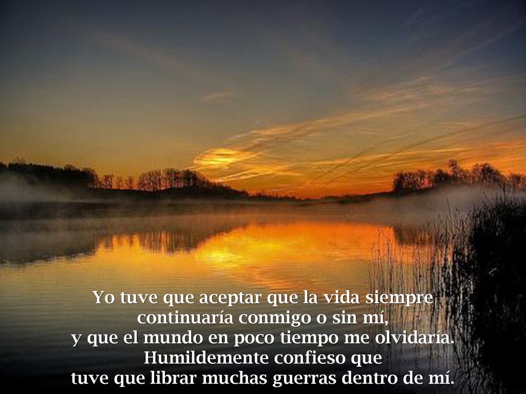 Yo tuve que aceptar que la vida siempre continuaría conmigo o sin mí,