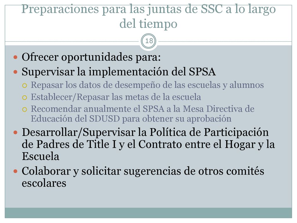 Preparaciones para las juntas de SSC a lo largo del tiempo