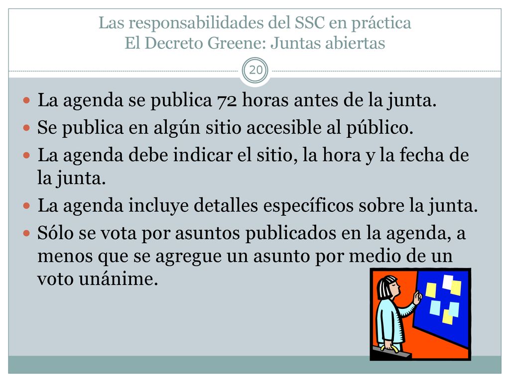 La agenda se publica 72 horas antes de la junta.