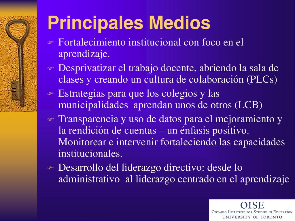 Principales Medios Fortalecimiento institucional con foco en el aprendizaje.