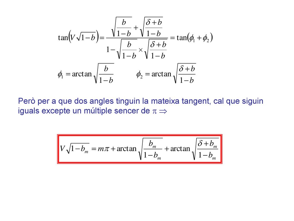 Però per a que dos angles tinguin la mateixa tangent, cal que siguin iguals excepte un múltiple sencer de p 