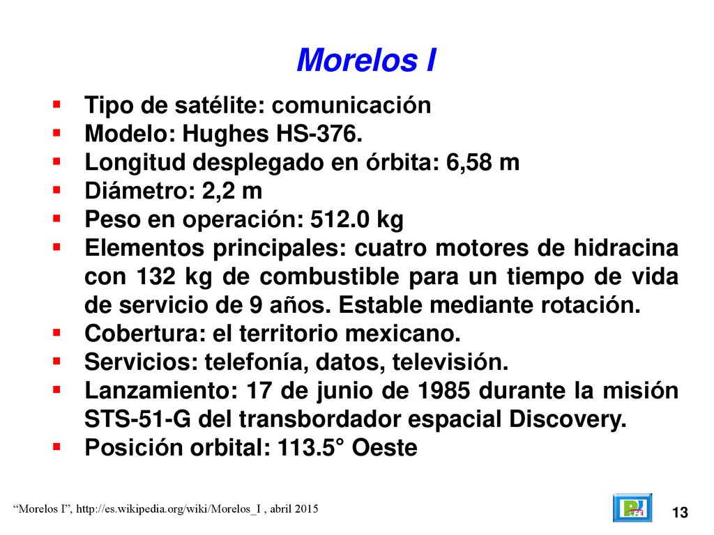 Morelos I Tipo de satélite: comunicación Modelo: Hughes HS-376.