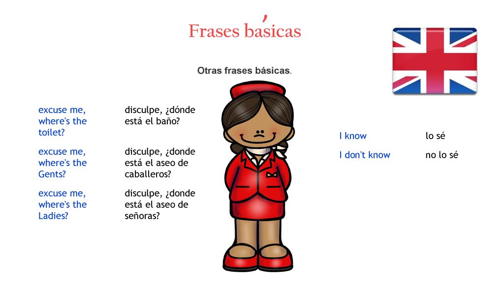 , Frases basicas Otras frases básicas. excuse me, where s the toilet