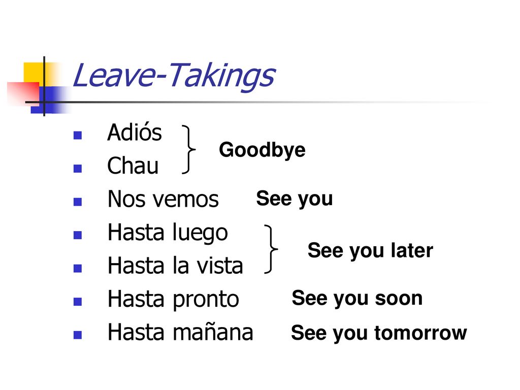 Leave-Takings Adiós Chau Nos vemos Hasta luego Hasta la vista