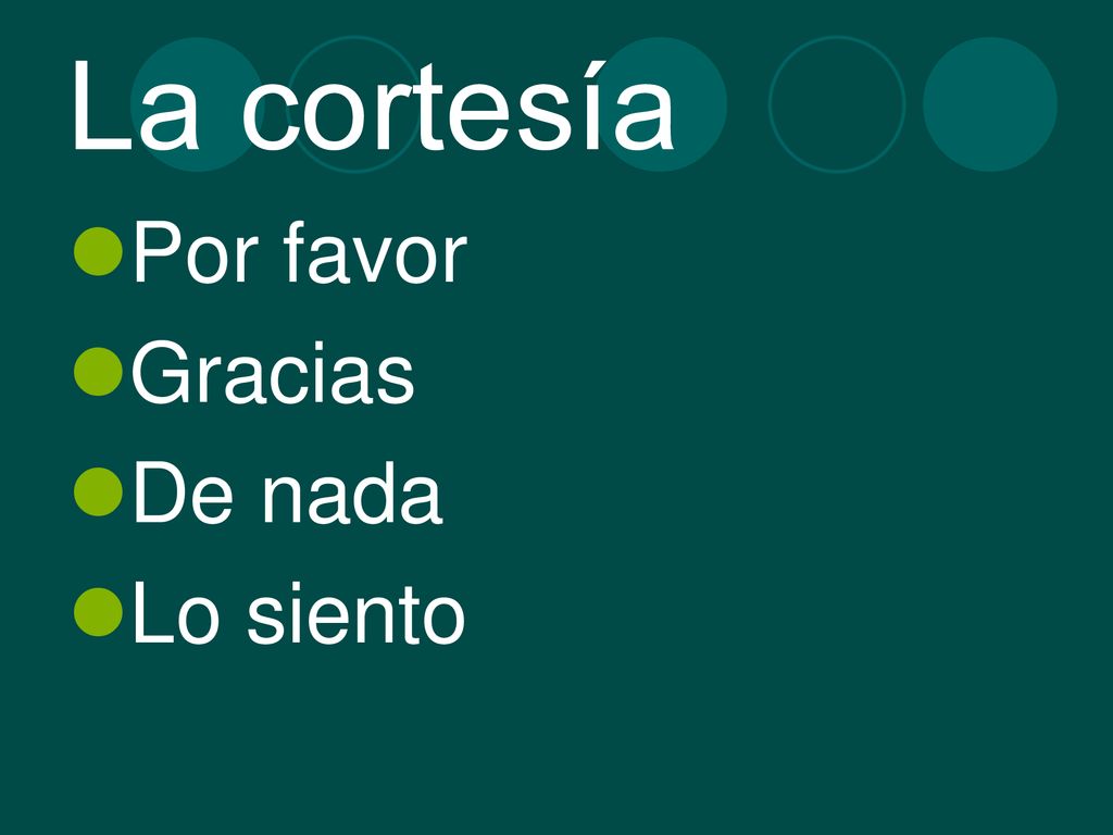 La cortesía Por favor Gracias De nada Lo siento