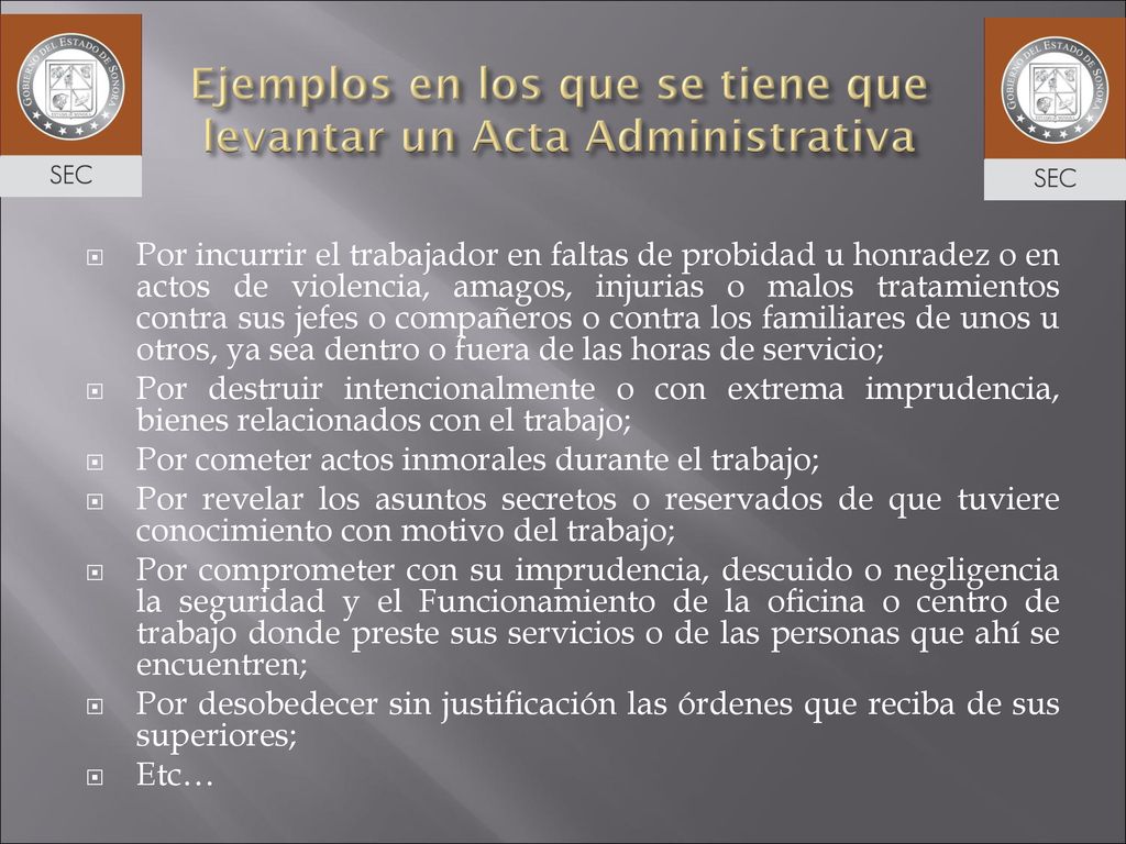 Ejemplos en los que se tiene que levantar un Acta Administrativa