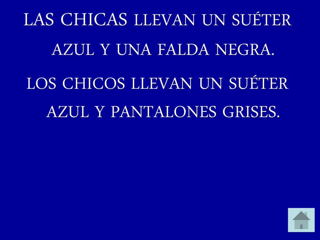 LAS CHICAS LLEVAN UN SUÉTER AZUL Y UNA FALDA NEGRA.