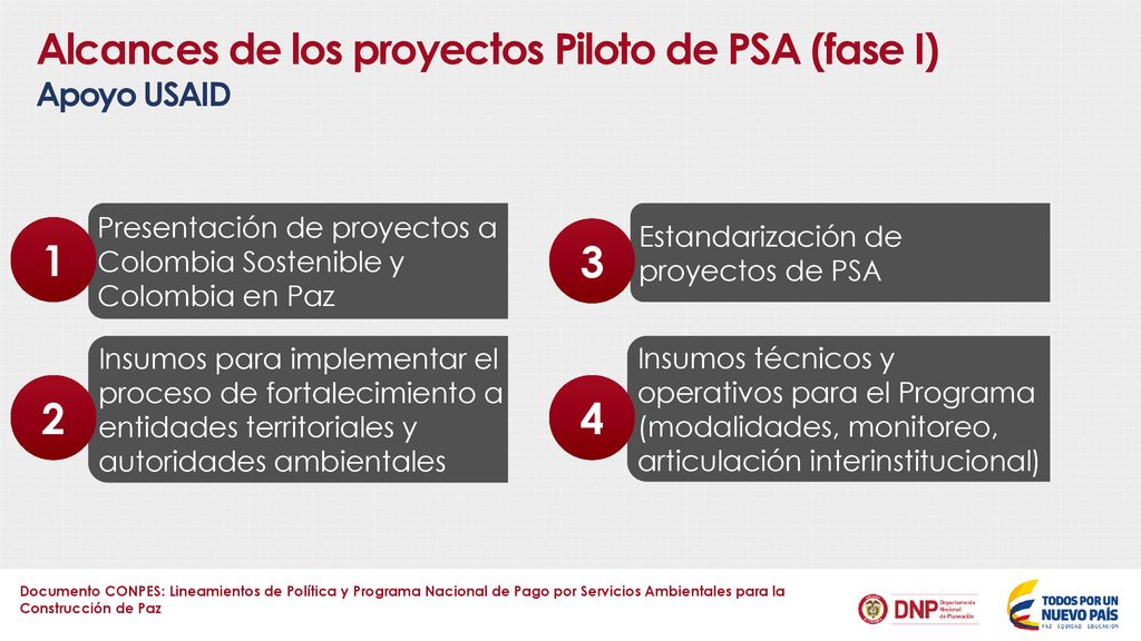Alcances de los proyectos Piloto de PSA (fase I) Apoyo USAID