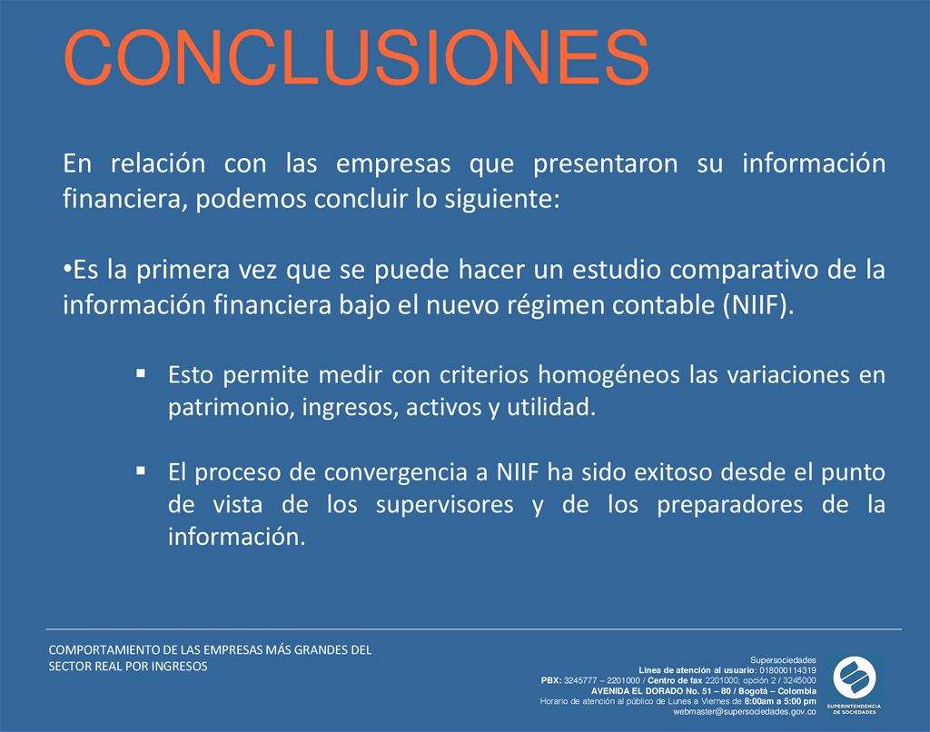 CONCLUSIONES En relación con las empresas que presentaron su información financiera, podemos concluir lo siguiente: