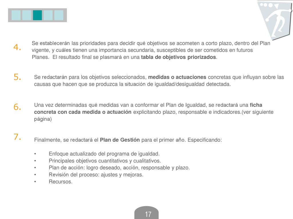 Se establecerán las prioridades para decidir qué objetivos se acometen a corto plazo, dentro del Plan