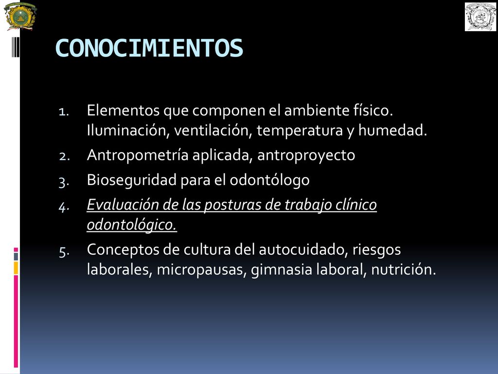 CONOCIMIENTOS Elementos que componen el ambiente físico. Iluminación, ventilación, temperatura y humedad.