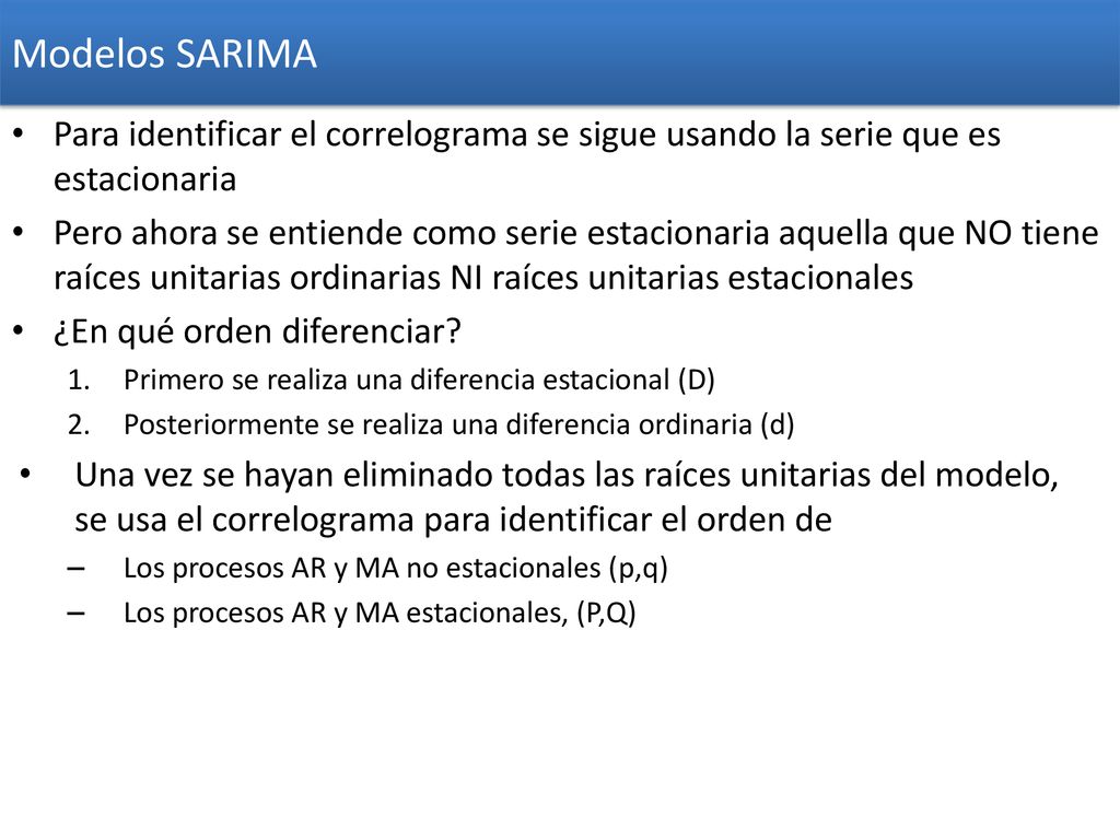 Modelos SARIMA Para identificar el correlograma se sigue usando la serie que es estacionaria.
