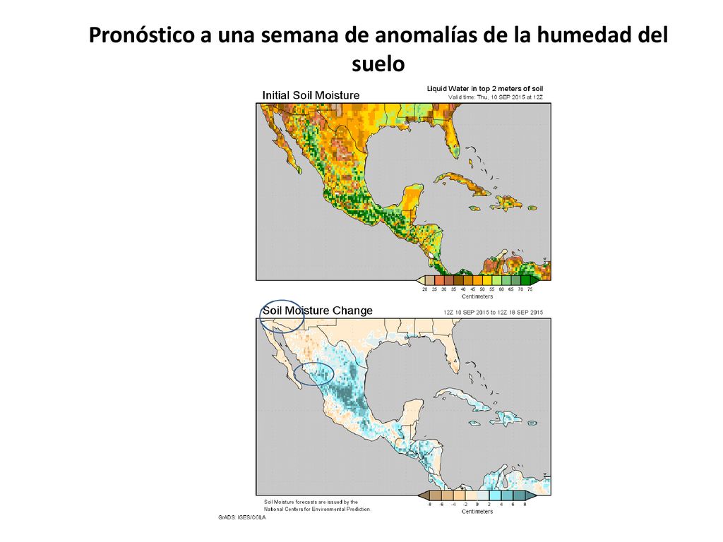 Pronóstico a una semana de anomalías de la humedad del suelo