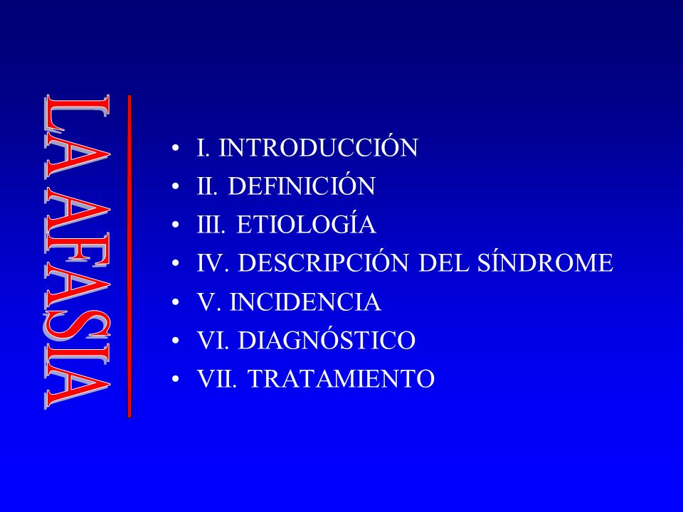 LA AFASIA I. INTRODUCCIÓN II. DEFINICIÓN III. ETIOLOGÍA