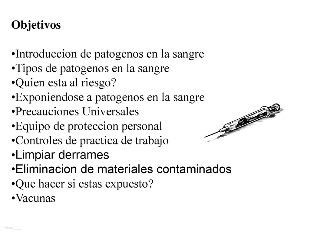 Objetivos •Introduccion de patogenos en la sangre. •Tipos de patogenos en la sangre. •Quien esta al riesgo