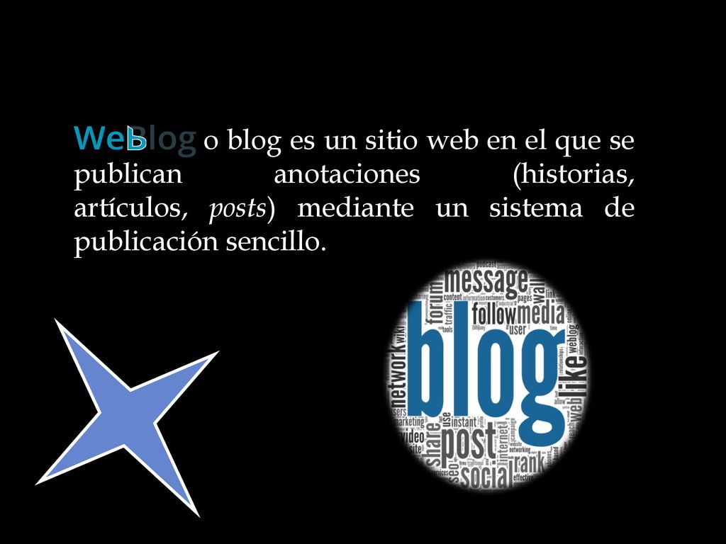 o blog es un sitio web en el que se publican anotaciones (historias, artículos, posts) mediante un sistema de publicación sencillo.