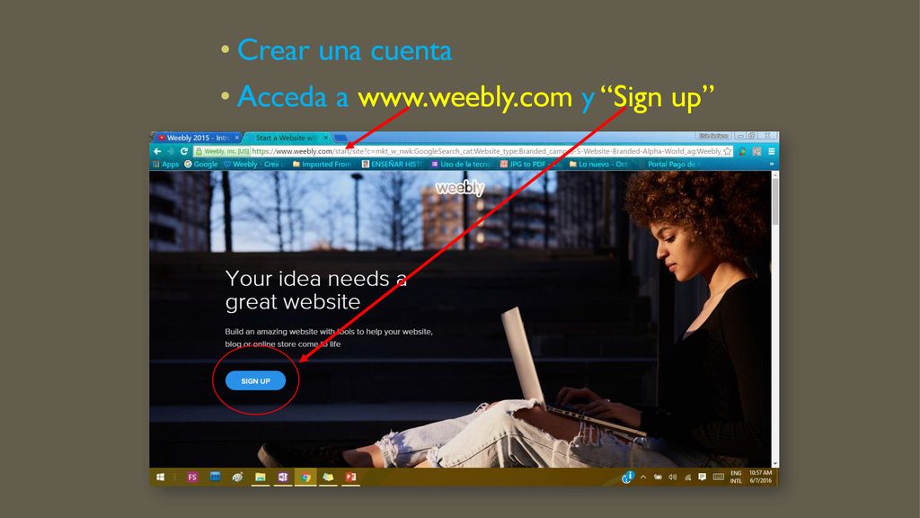 Crear una cuenta Acceda a   y Sign up