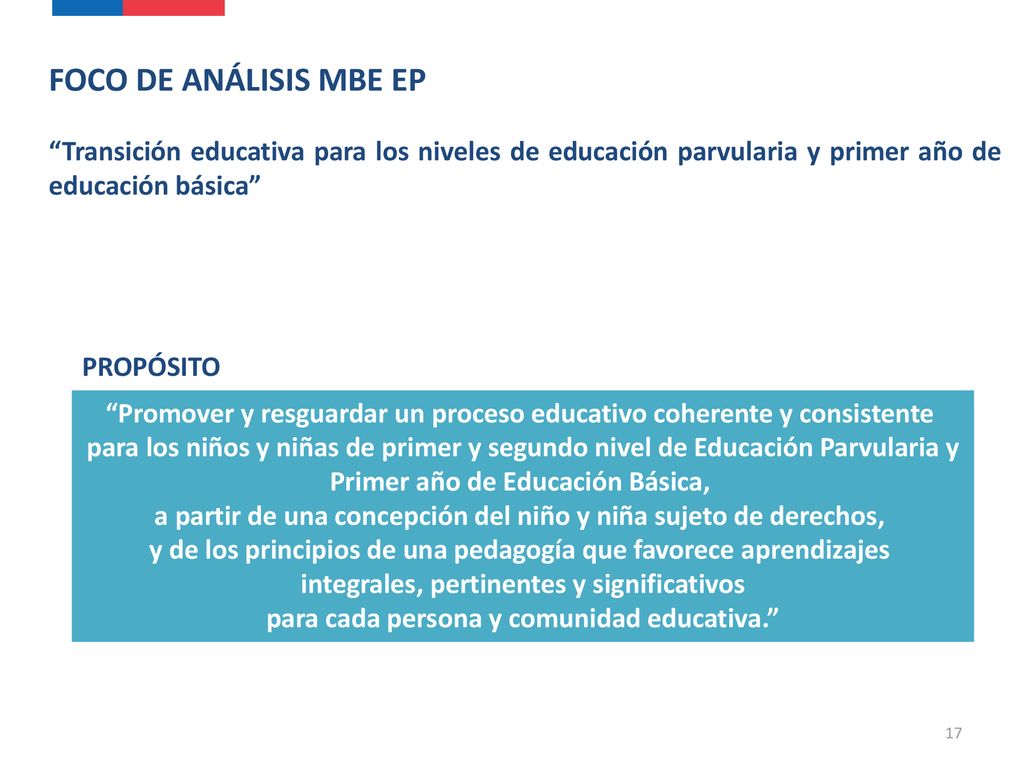 FOCO DE ANÁLISIS MBE EP Transición educativa para los niveles de educación parvularia y primer año de educación básica