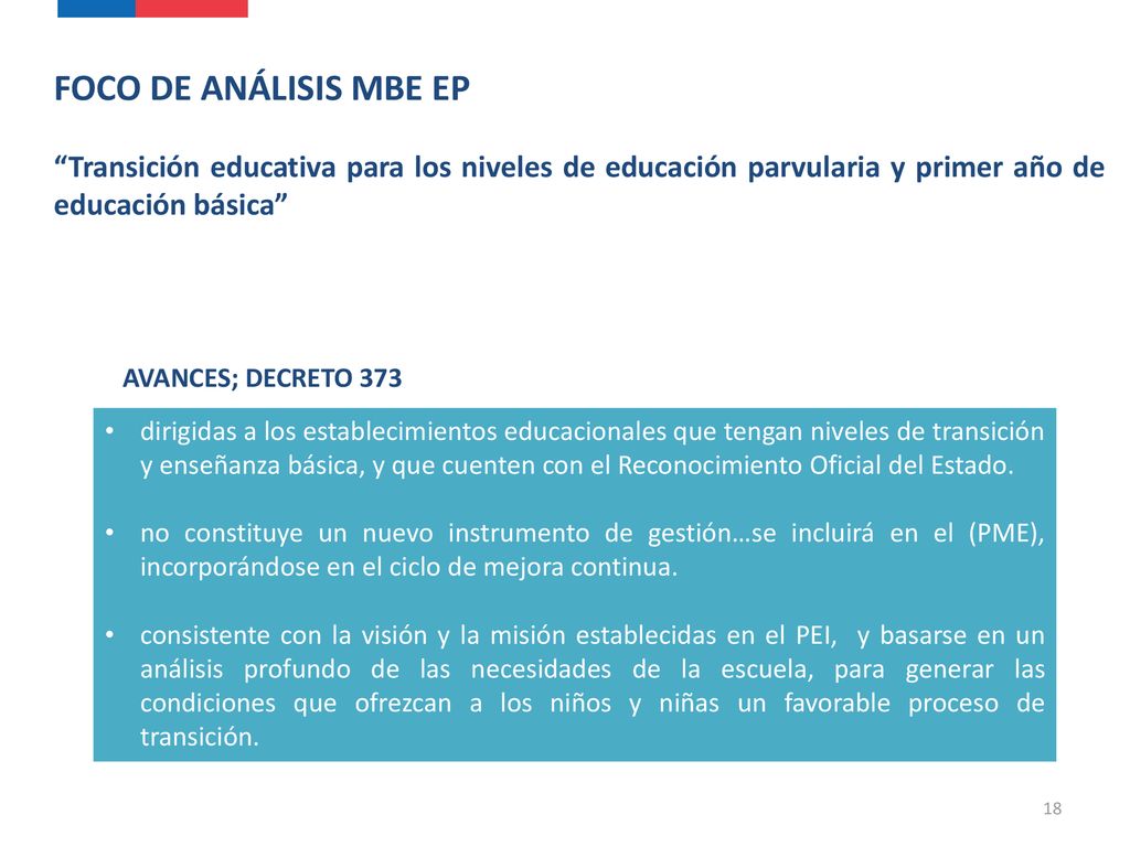 FOCO DE ANÁLISIS MBE EP Transición educativa para los niveles de educación parvularia y primer año de educación básica