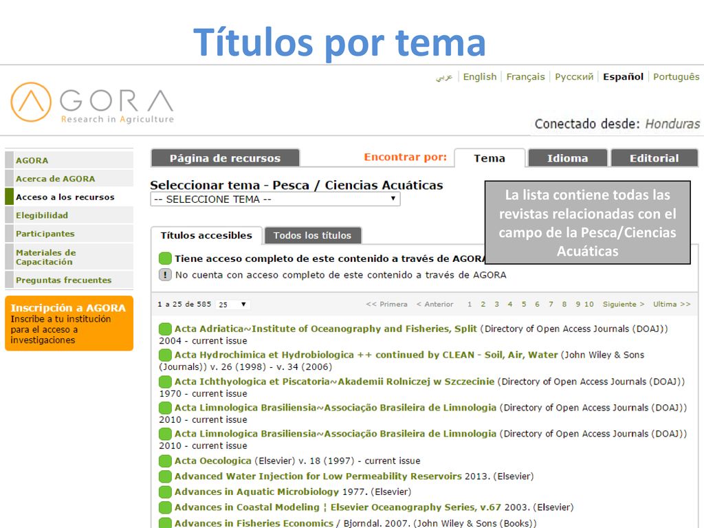 Títulos por tema La lista contiene todas las revistas relacionadas con el campo de la Pesca/Ciencias Acuáticas.