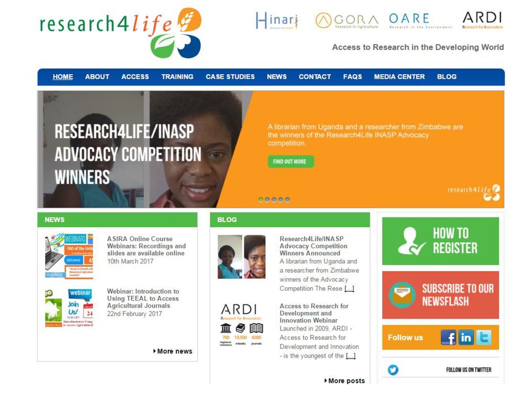 AGORA es parte de Research4Life que ofrece mas que revistas científicas internacionales, libros y bases de datos.